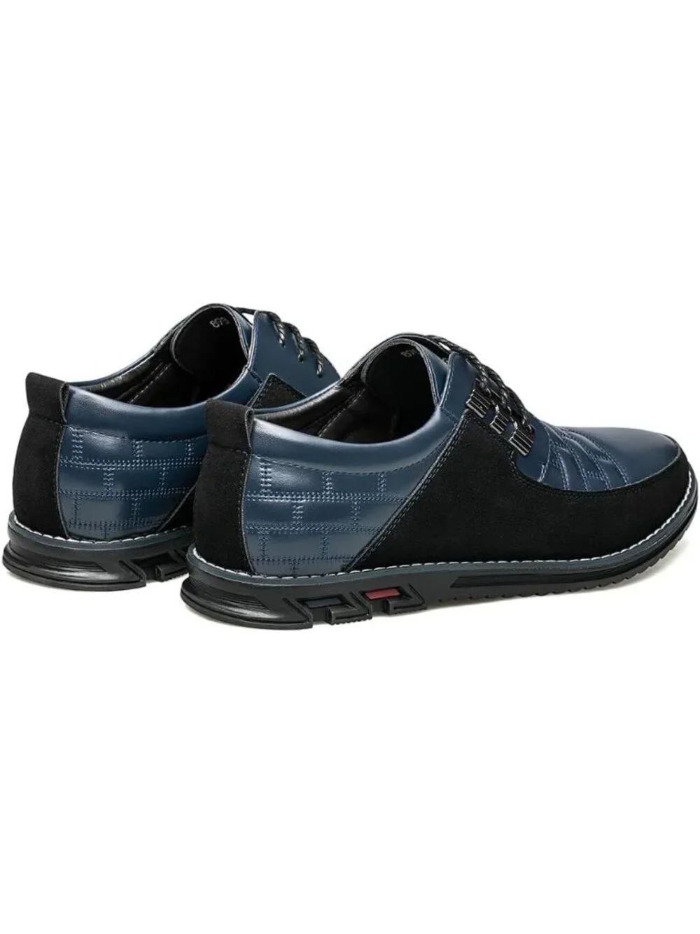 Men's Blue Plaid Embossed Grid Leather Comfortable Hybrid Oxford Dress Sneakers